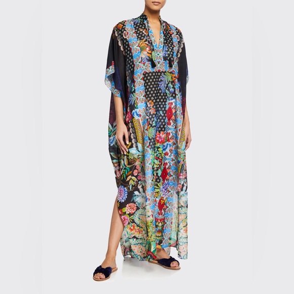 Johnny Was Dresses & Skirts - Johnny Was Dreamer Long Kaftan Maxi Dress Boho Floral Silk Blend Size L